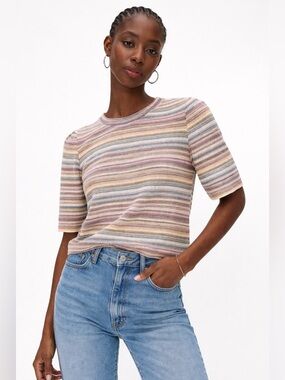 Banana Republic Textured Striped Knit Top | Multicolor Short Sleeve Sweater